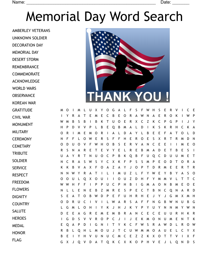 Memorial Day Word Search