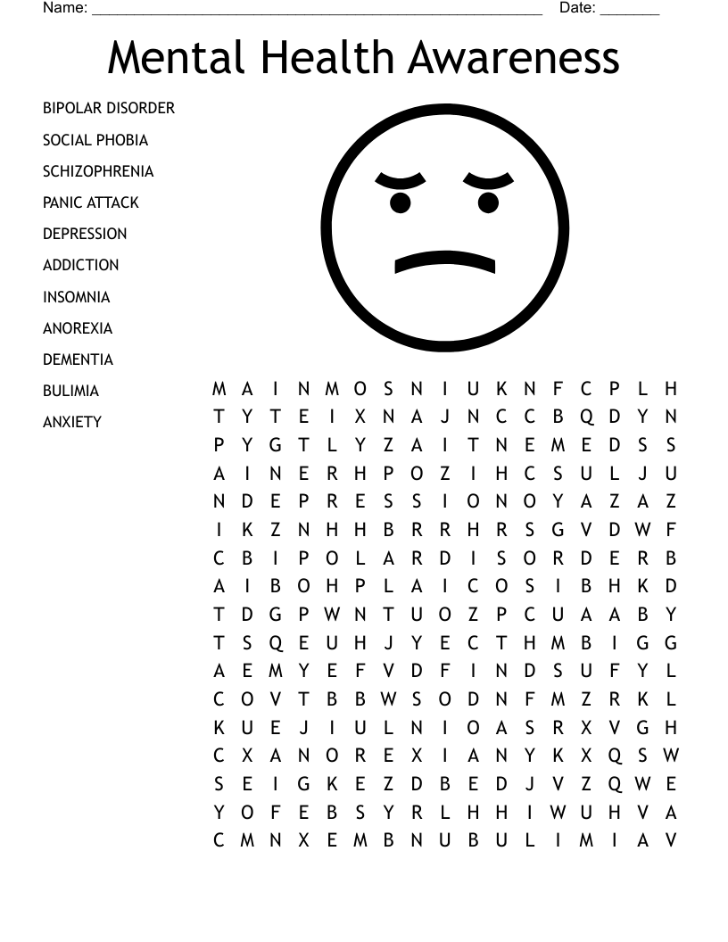 Mental Health Awareness Word Search WordMint