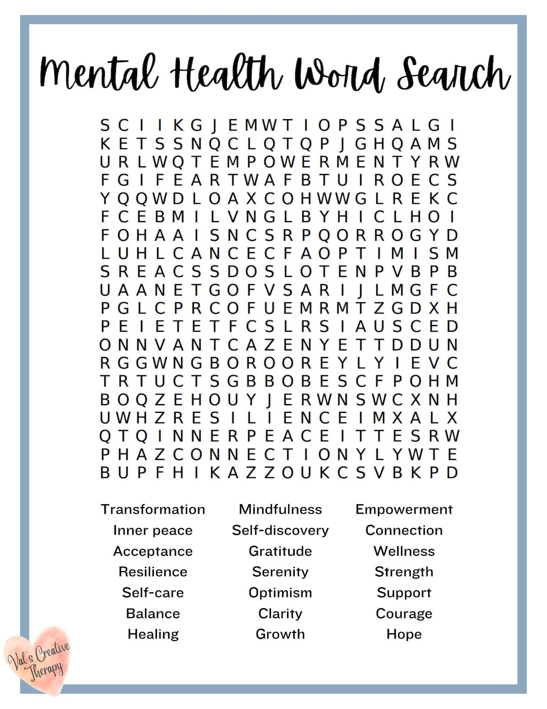 mental health word search puzzles