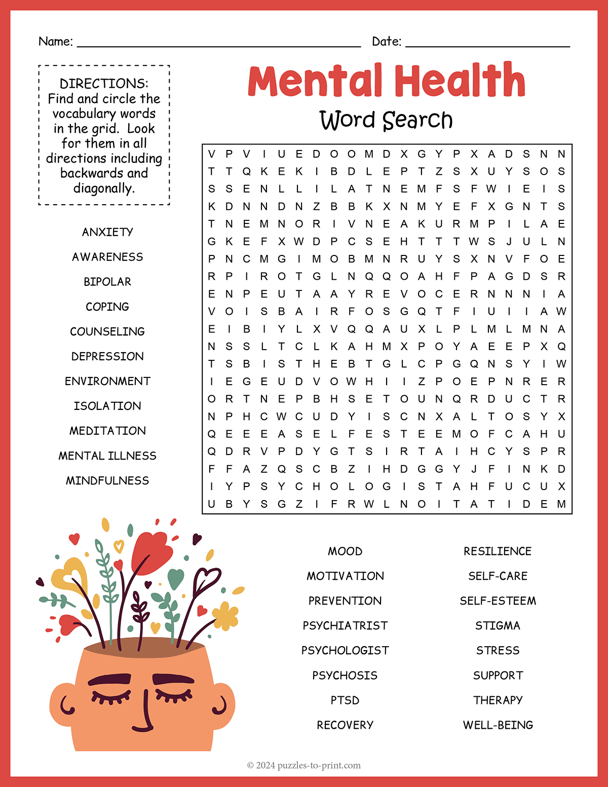 Mental Health Word Search