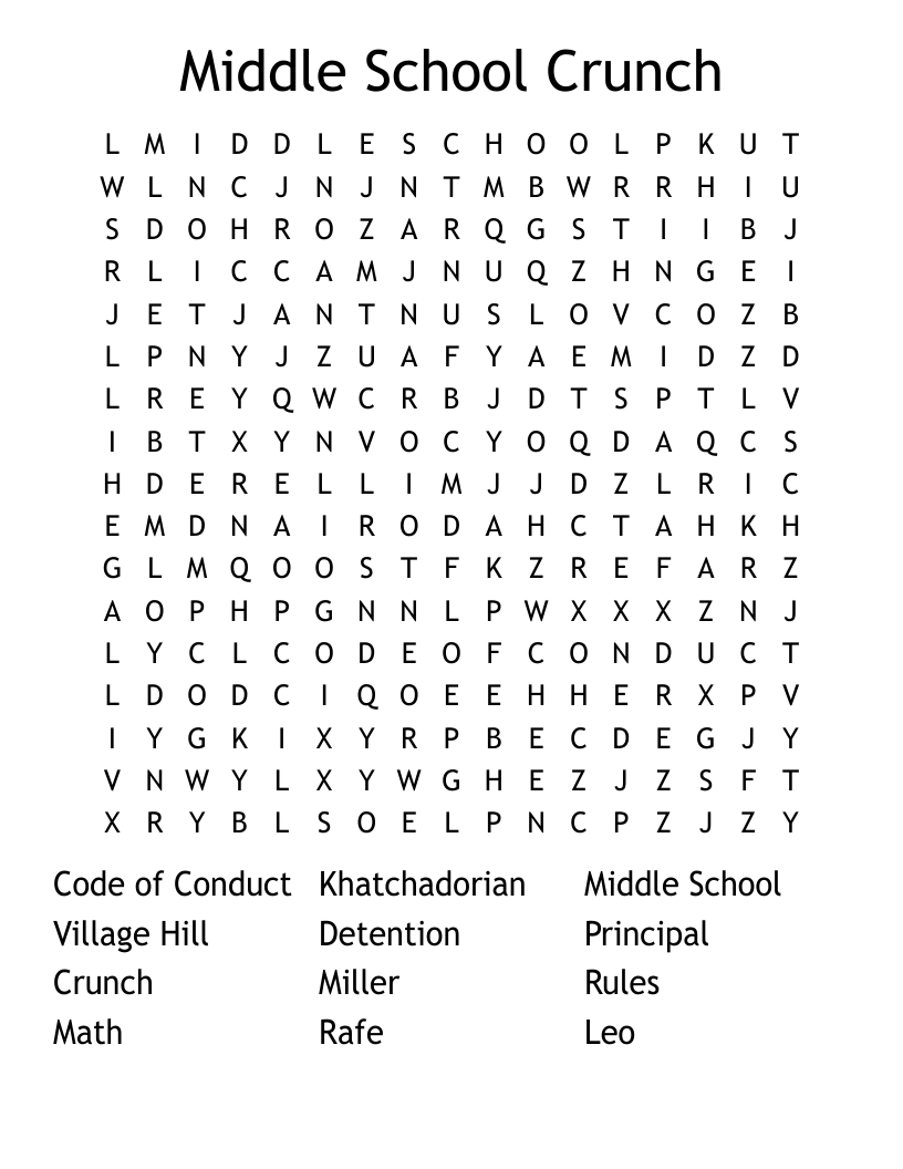 Middle School Crunch Word Search WordMint