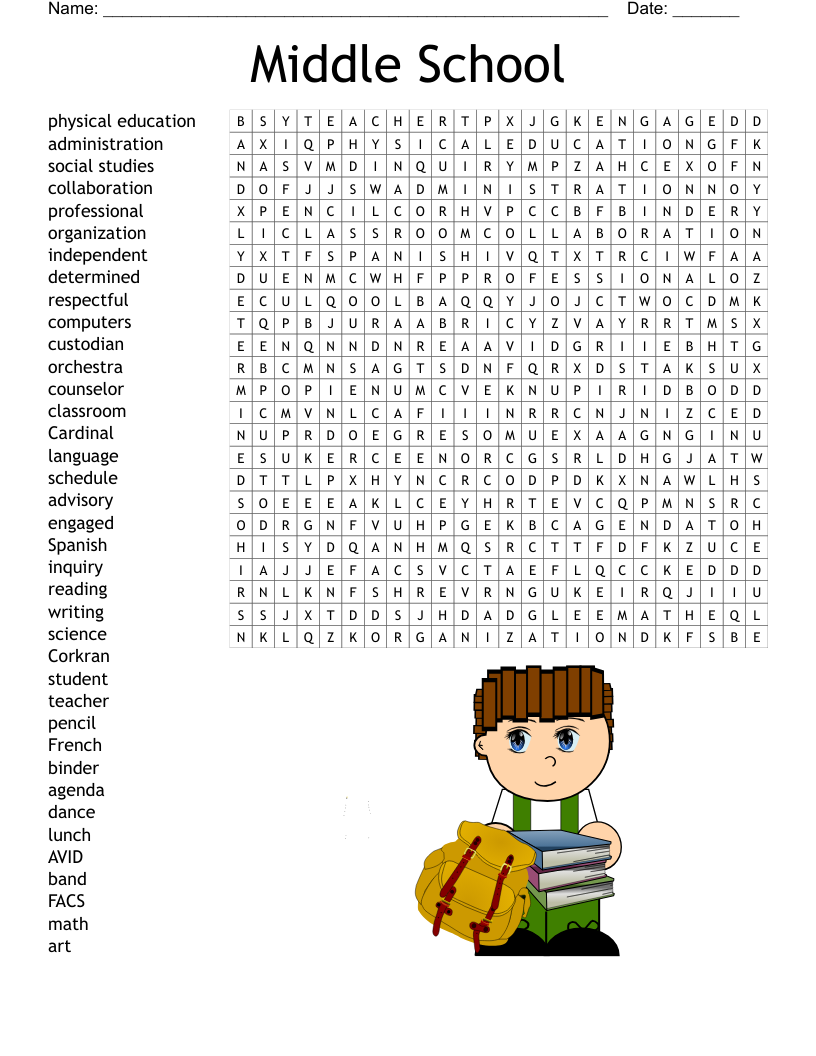 Middle School Word Search WordMint