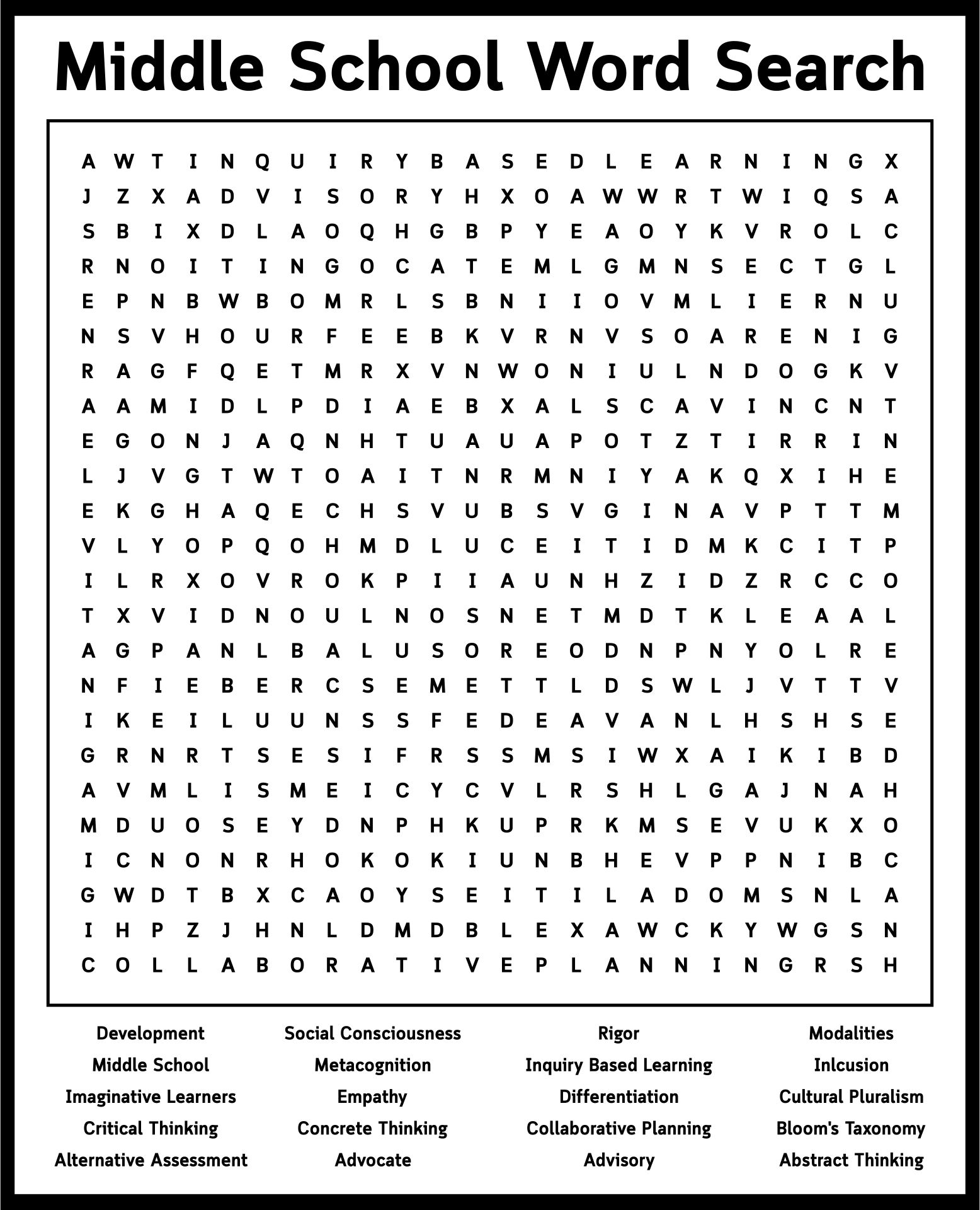Middle School Word Search Worksheet Fun And Educational Activities