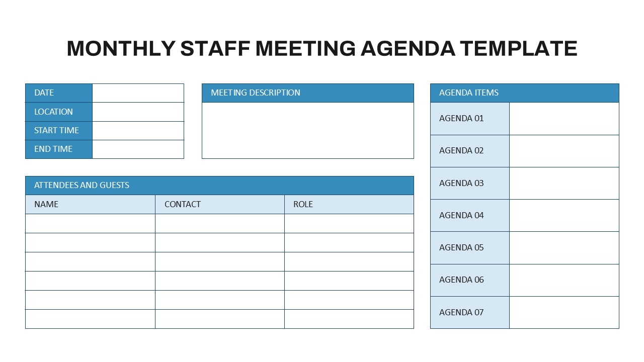 Monthly Staff Meeting Agenda PPT Template And Google Slides SlideKit