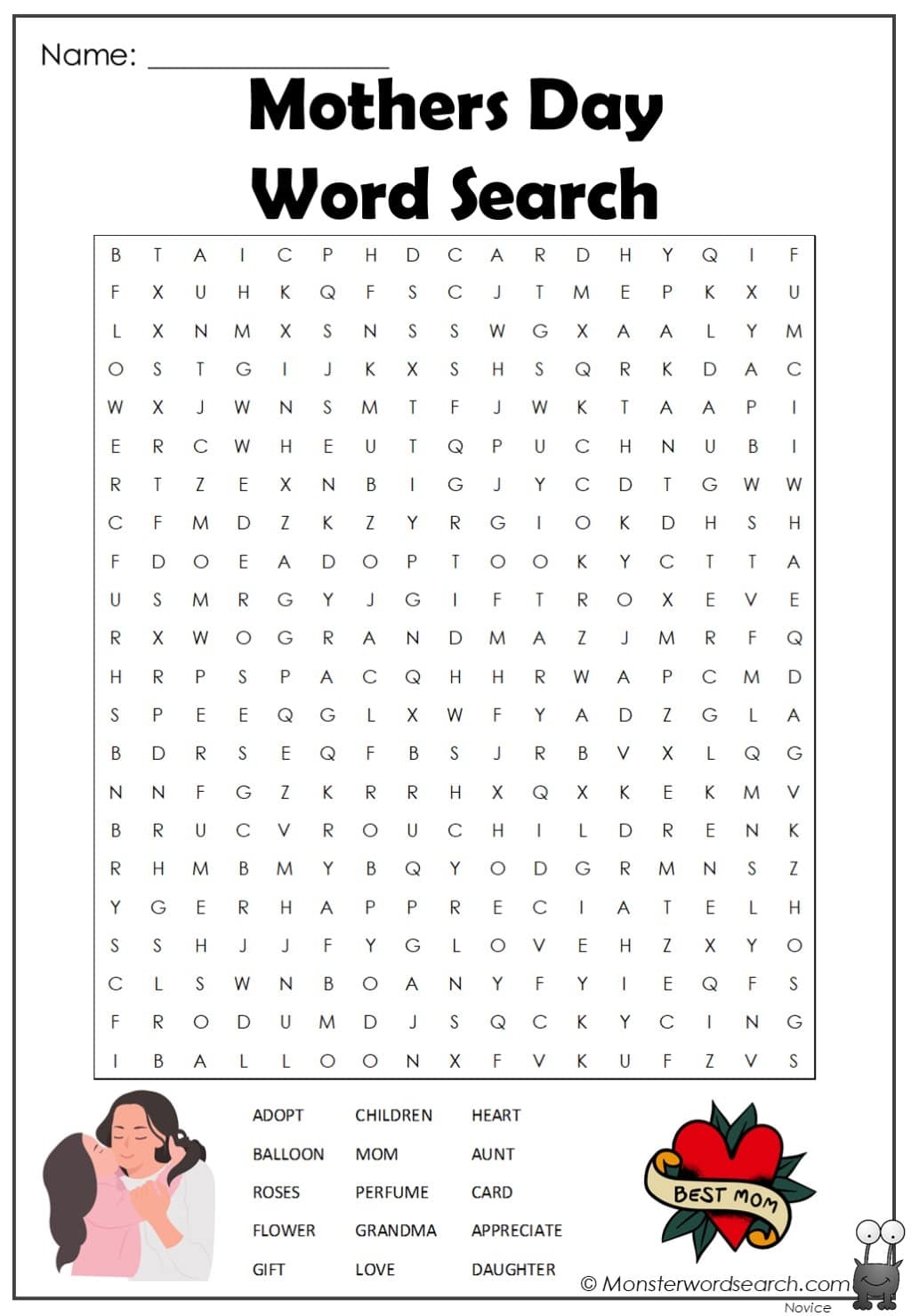 Mothers Day Word Search 3 Monster Word Search Worksheets Library