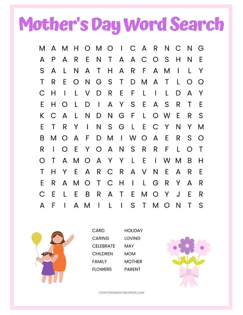 Mothers Day Word Search Free Printable For Kids Worksheets Library