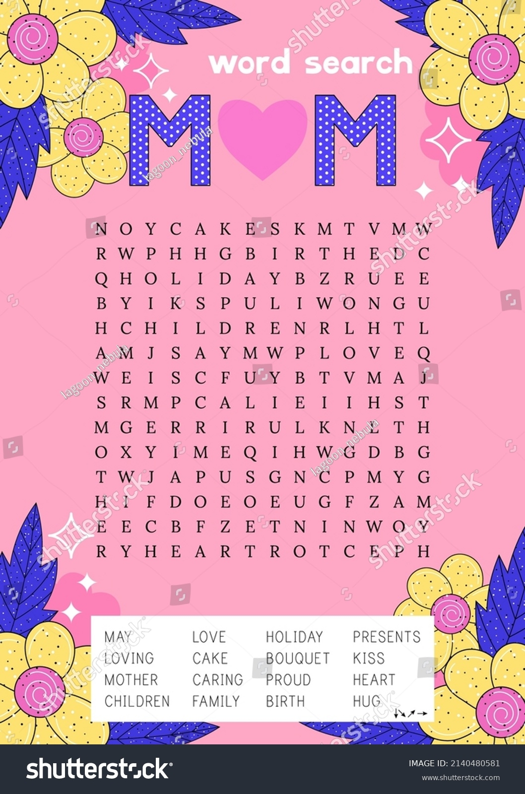 Mothers Day Word Search Puzzle Festive Stock Vector Royalty Free 2140480581 Shutterstock