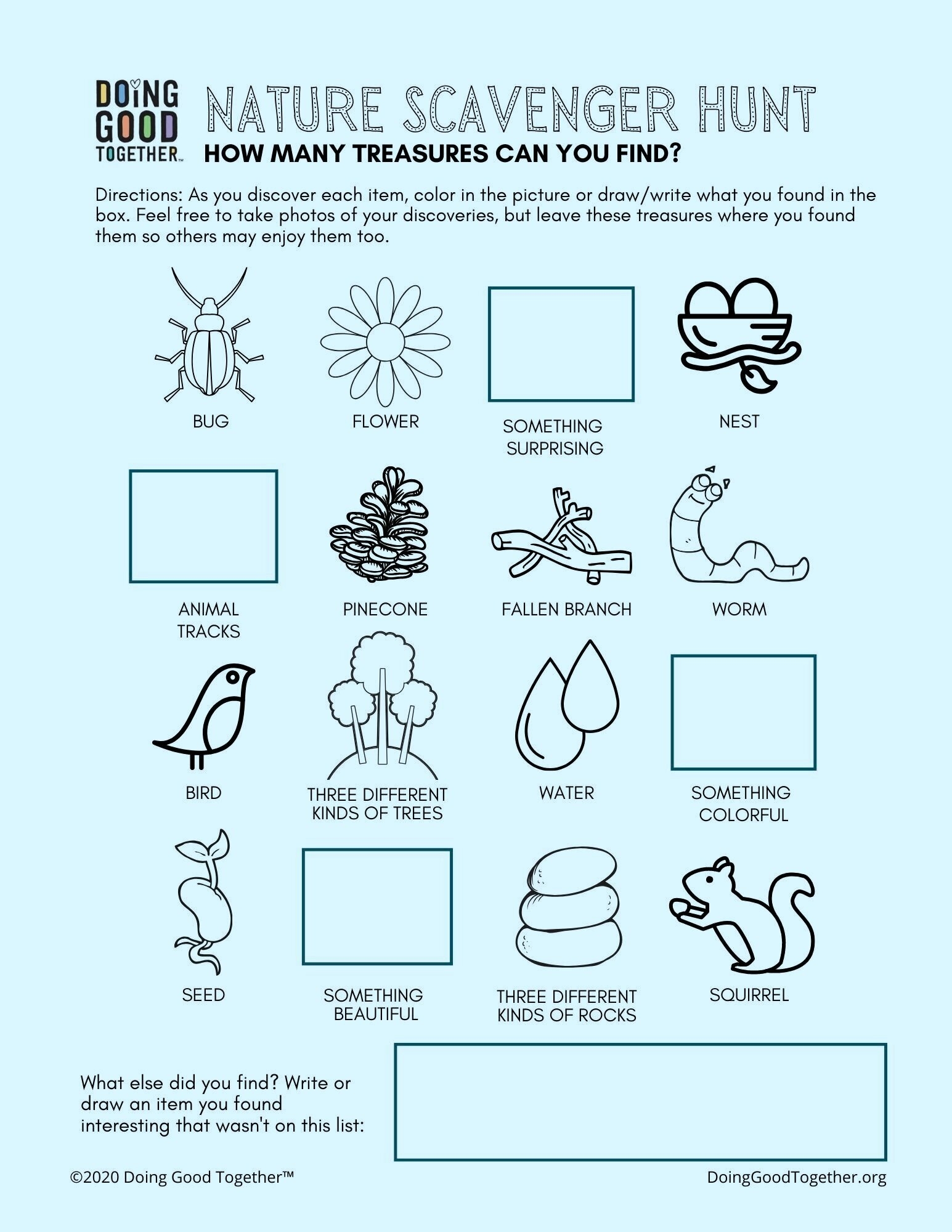 Nature Scavenger Hunt For Kids FREE Printable Doing Good Together 