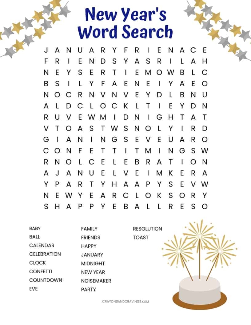 New Years Word Search For Kids