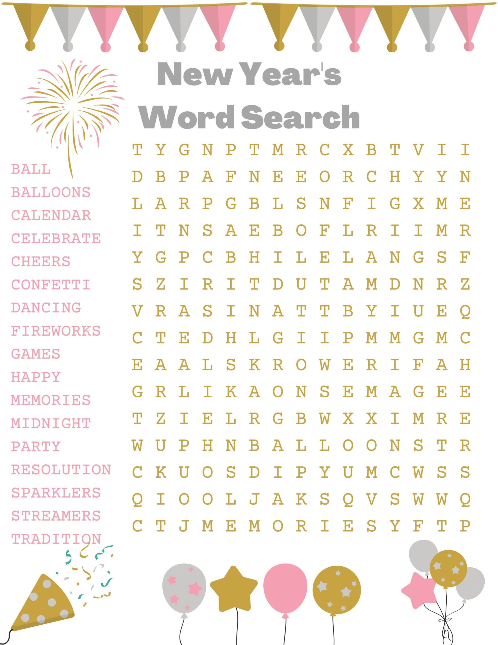 New Years Word Search Etsy