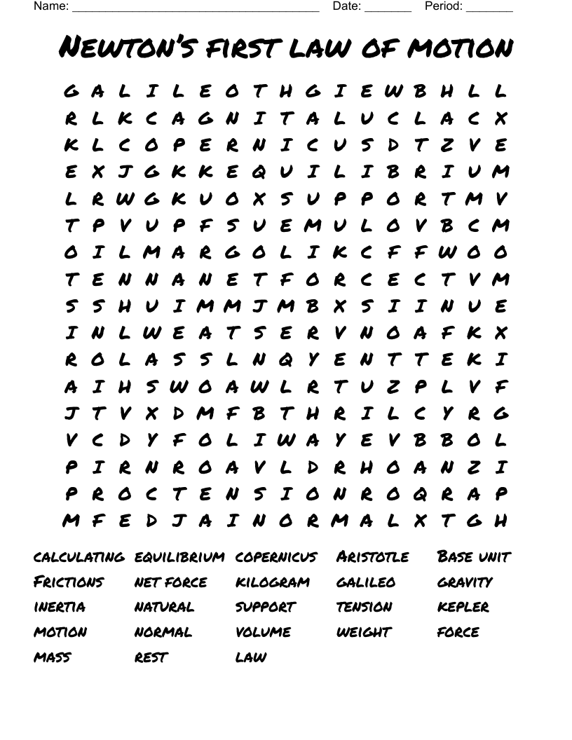 Newton s First Law Of Motion Word Search WordMint Newton s First Law Of Motion Word Search WordMint