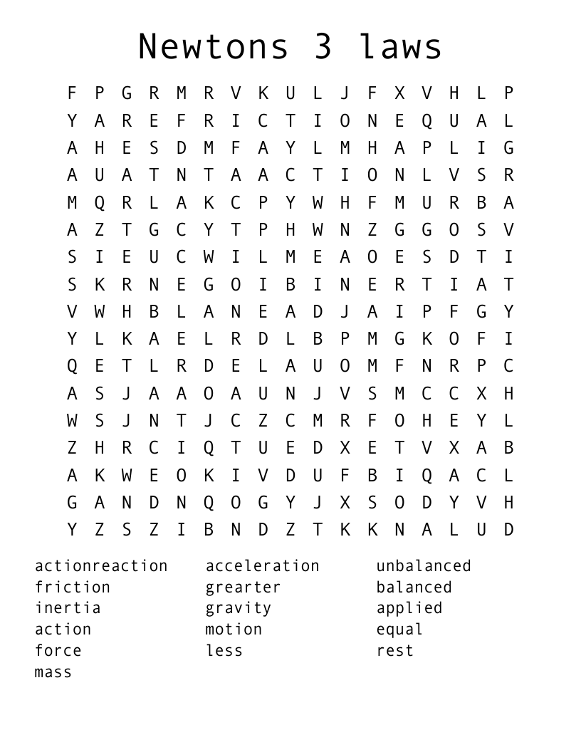 Newtons 3 Laws Word Search WordMint Newtons 3 Laws Word Search WordMint