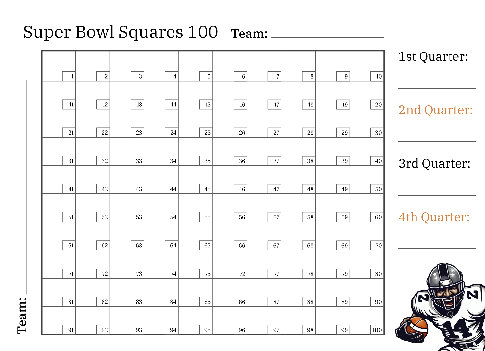 free printable football squares 100
