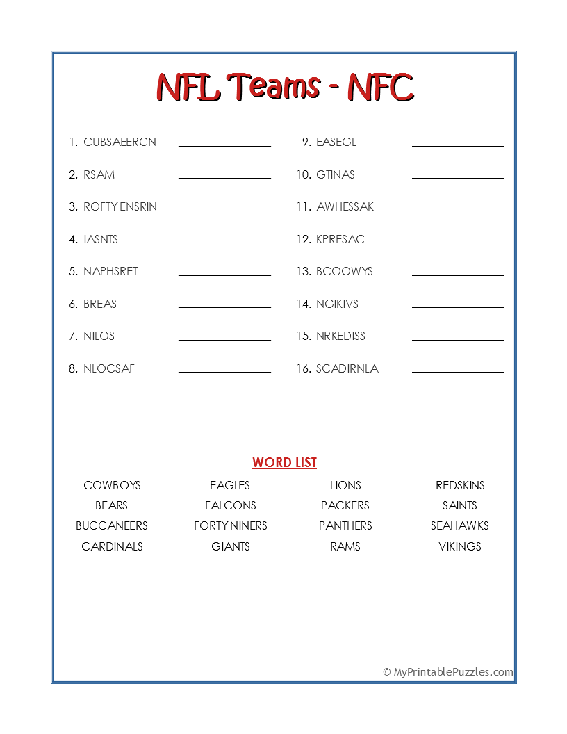 nfl teams word search and vocabular