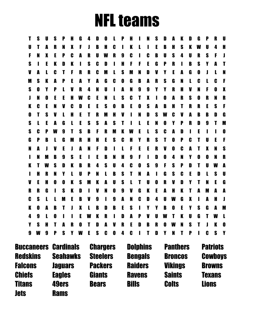 NFL Teams Word Search WordMint