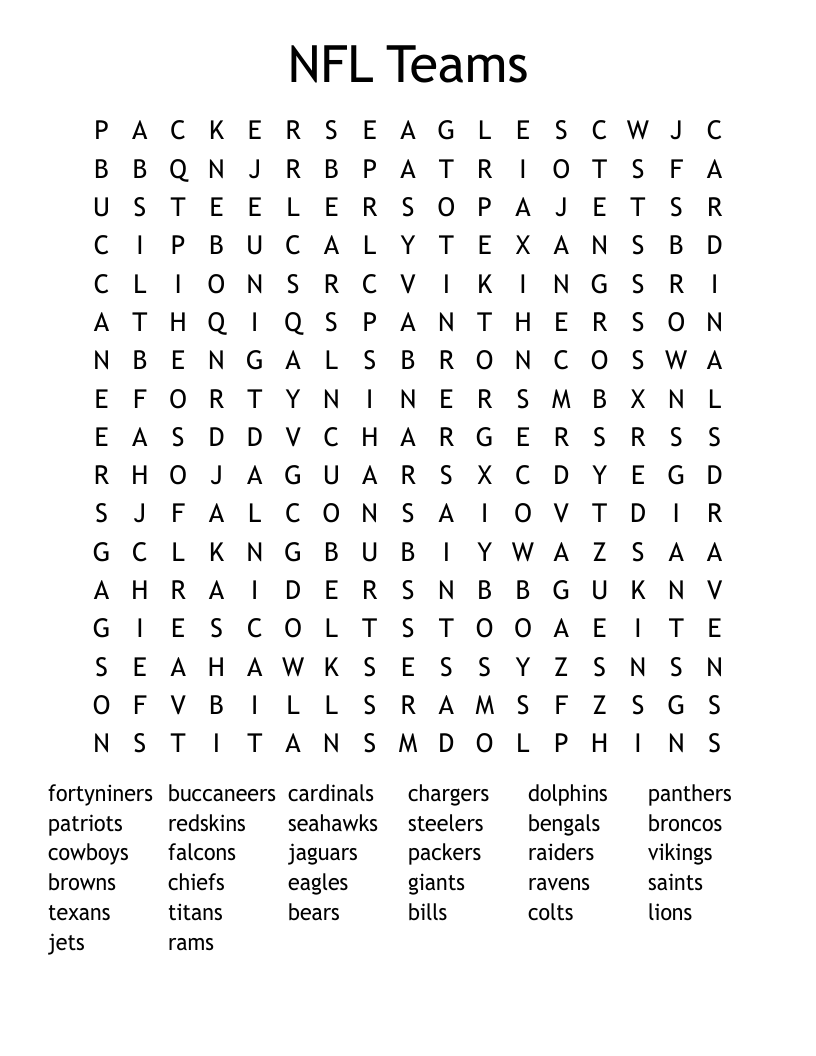 NFL Teams Word Search WordMint