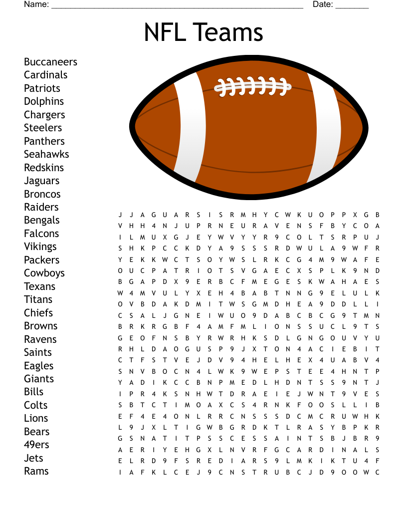 NFL Teams Word Search WordMint