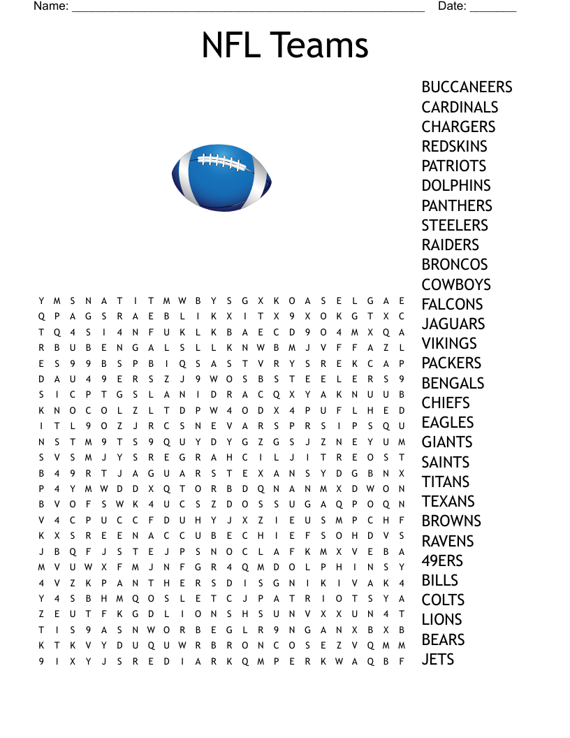 Nfl Teams Word Search And Vocabular