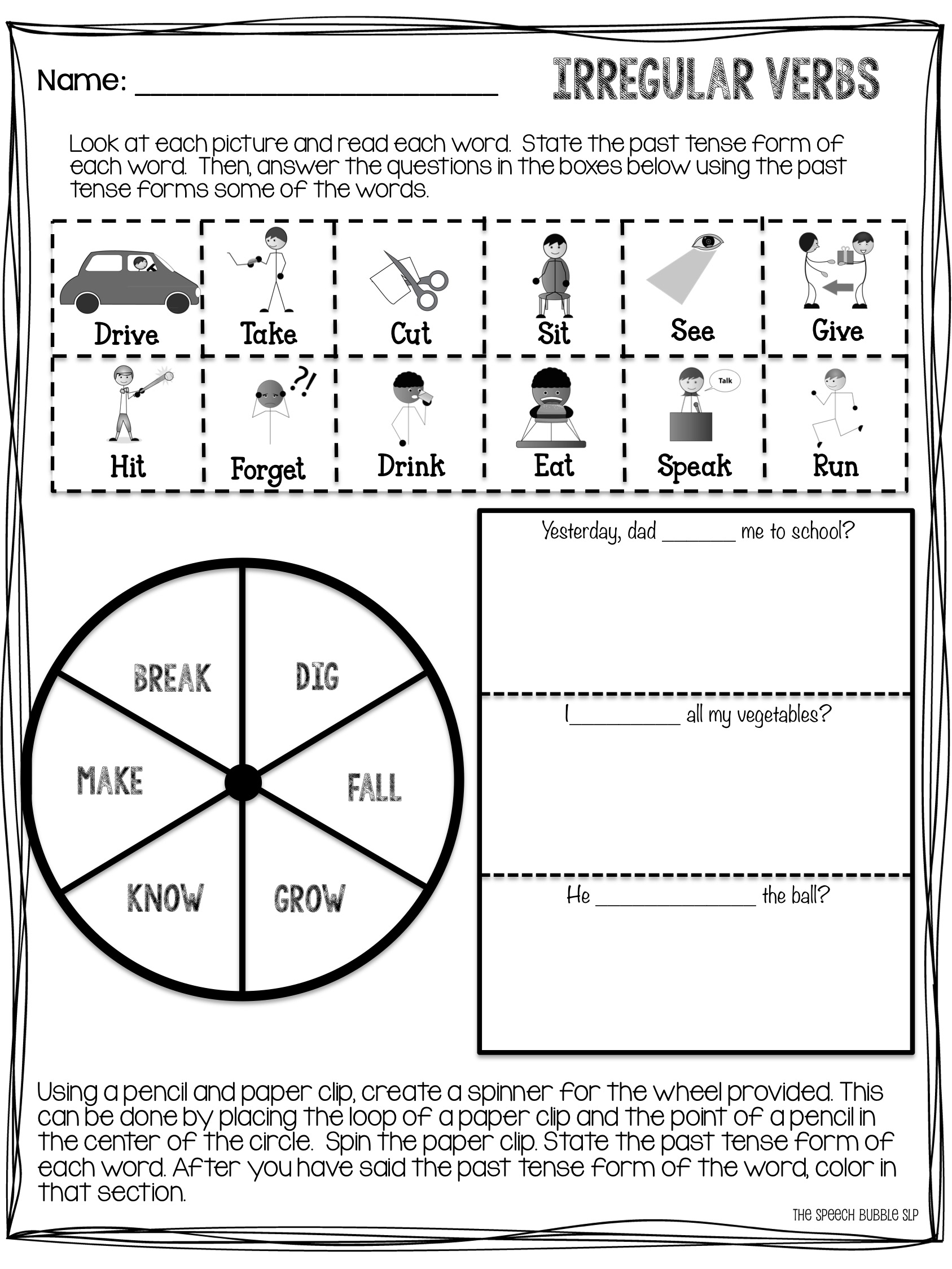 No Prep Irregular Past Tense Verb FREEBIE The Speech Bubble SLP No Prep Irregular Past Tense Verb FREEBIE The Speech Bubble SLP