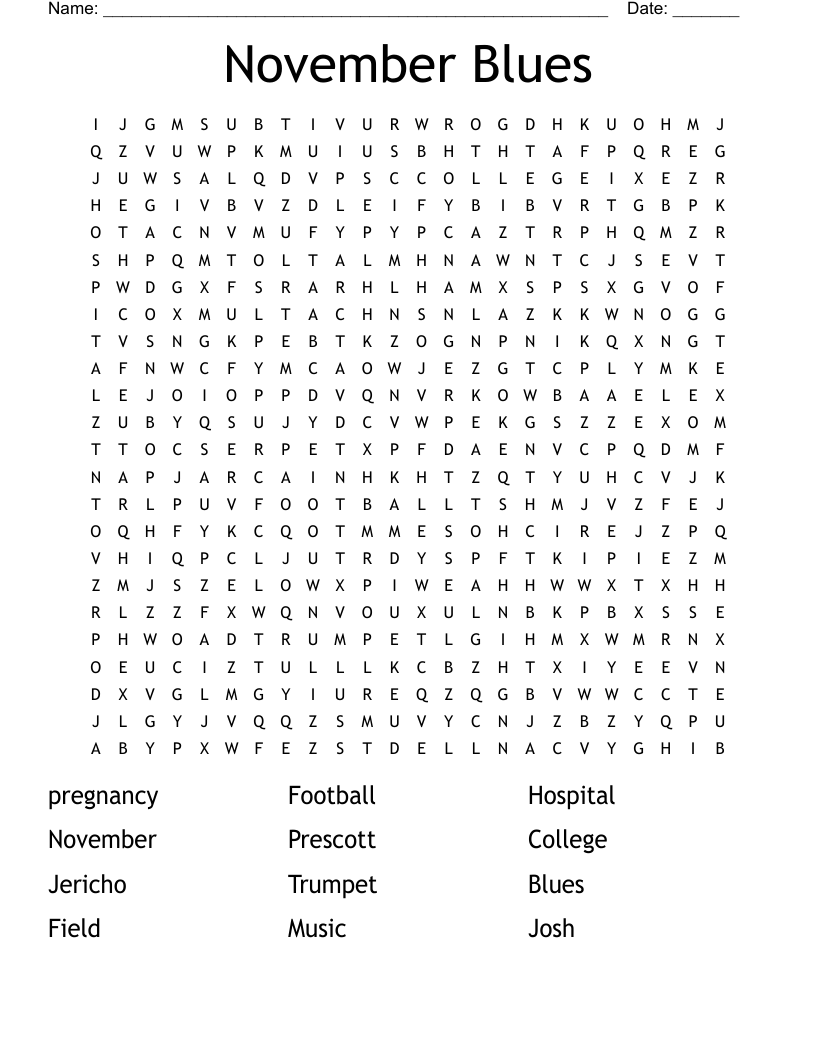 November Blues Word Search WordMint