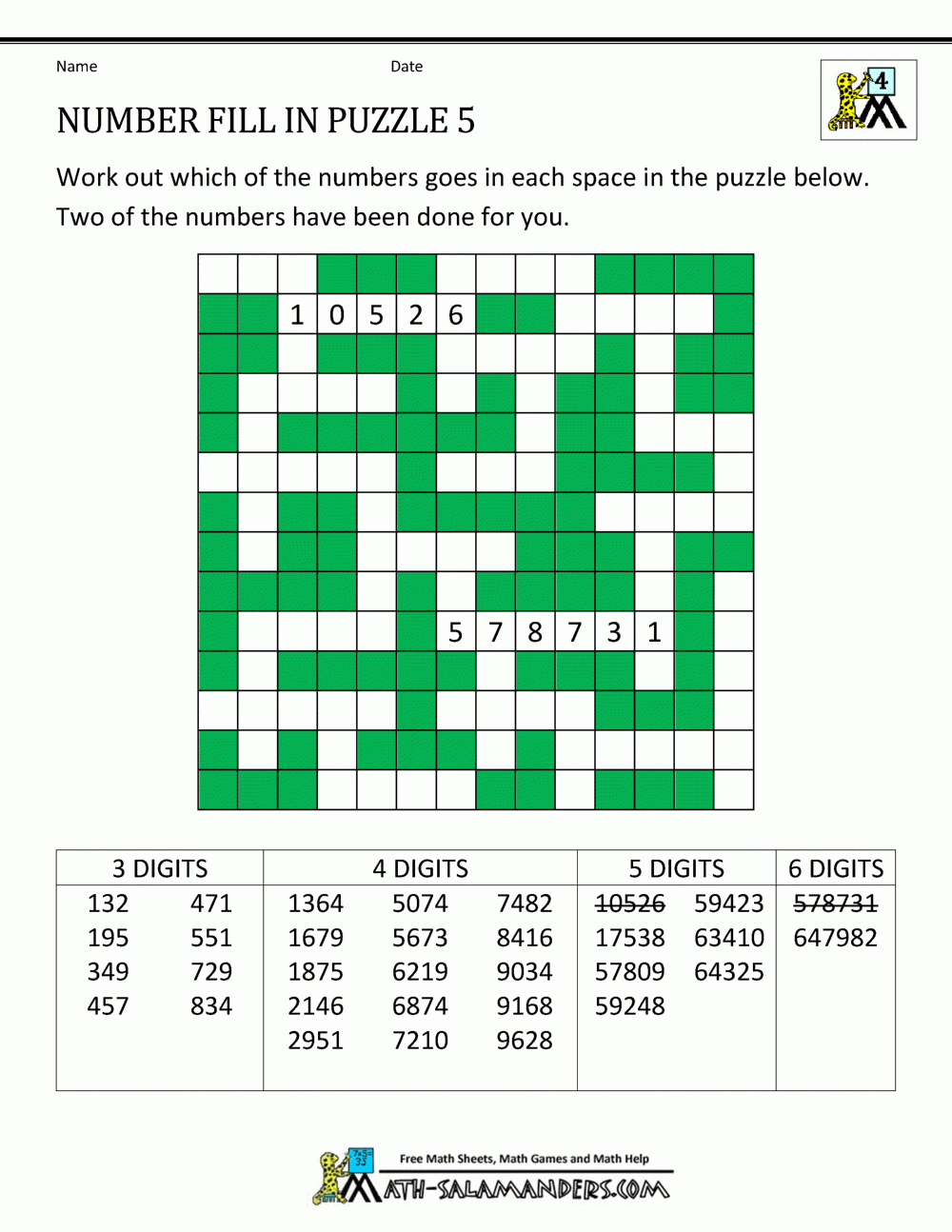 Number Fill In Puzzles