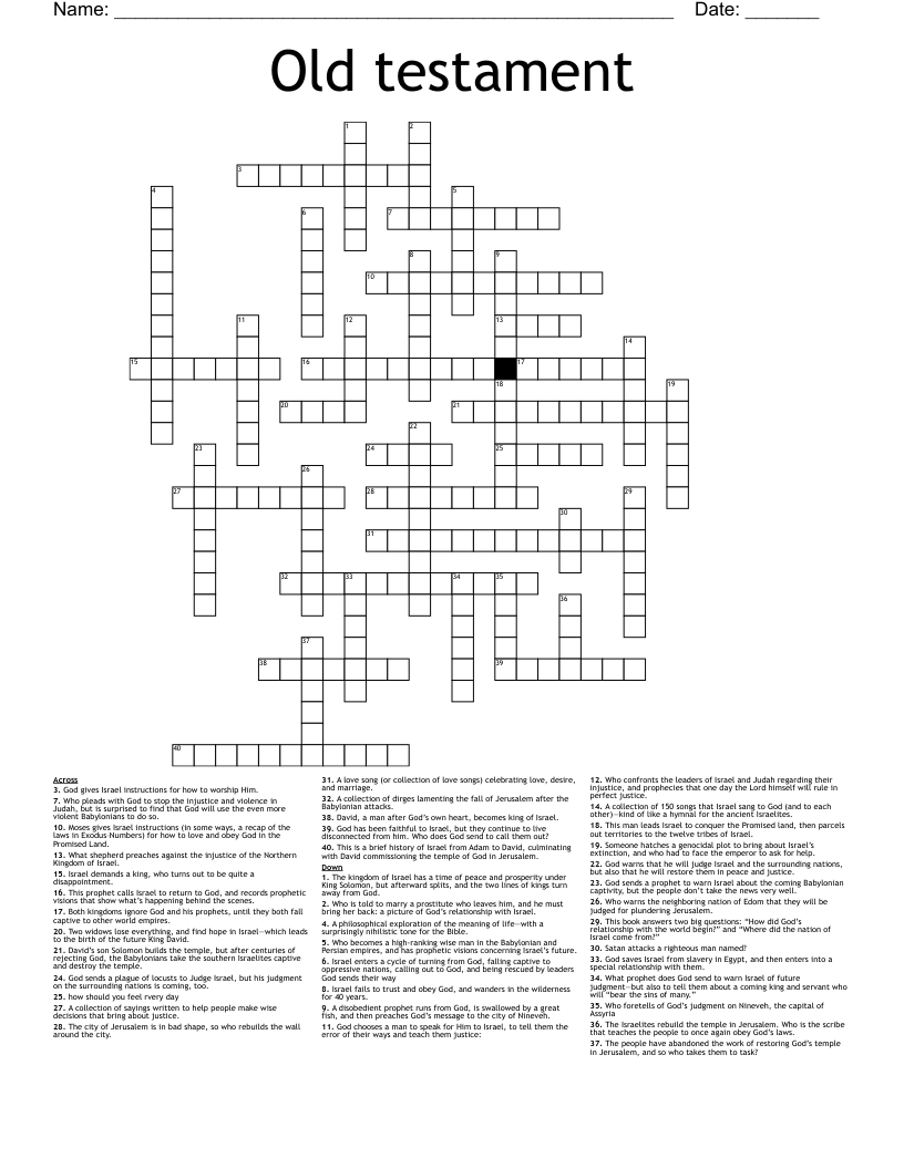 Old Testament Crossword WordMint Old Testament Crossword WordMint