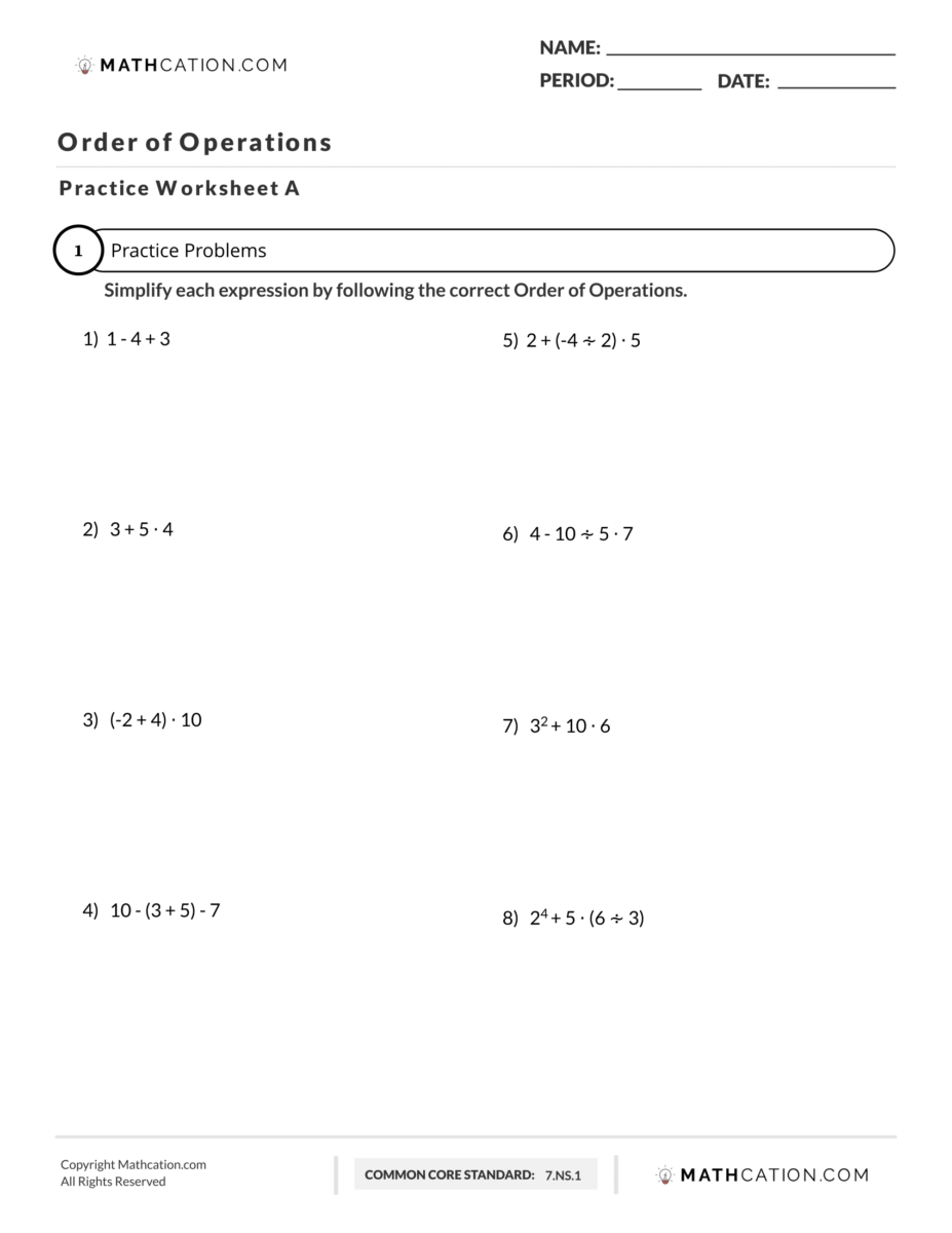 order of operations sample problems