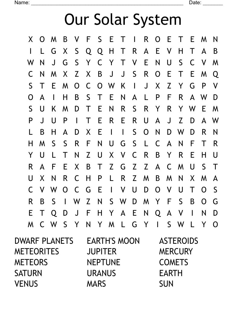 solar system word search solar system word search