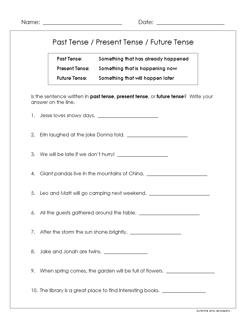 Past Present Future Tenses 5 Verb Worksheets Grades 2 3 CCSS Made By Teachers