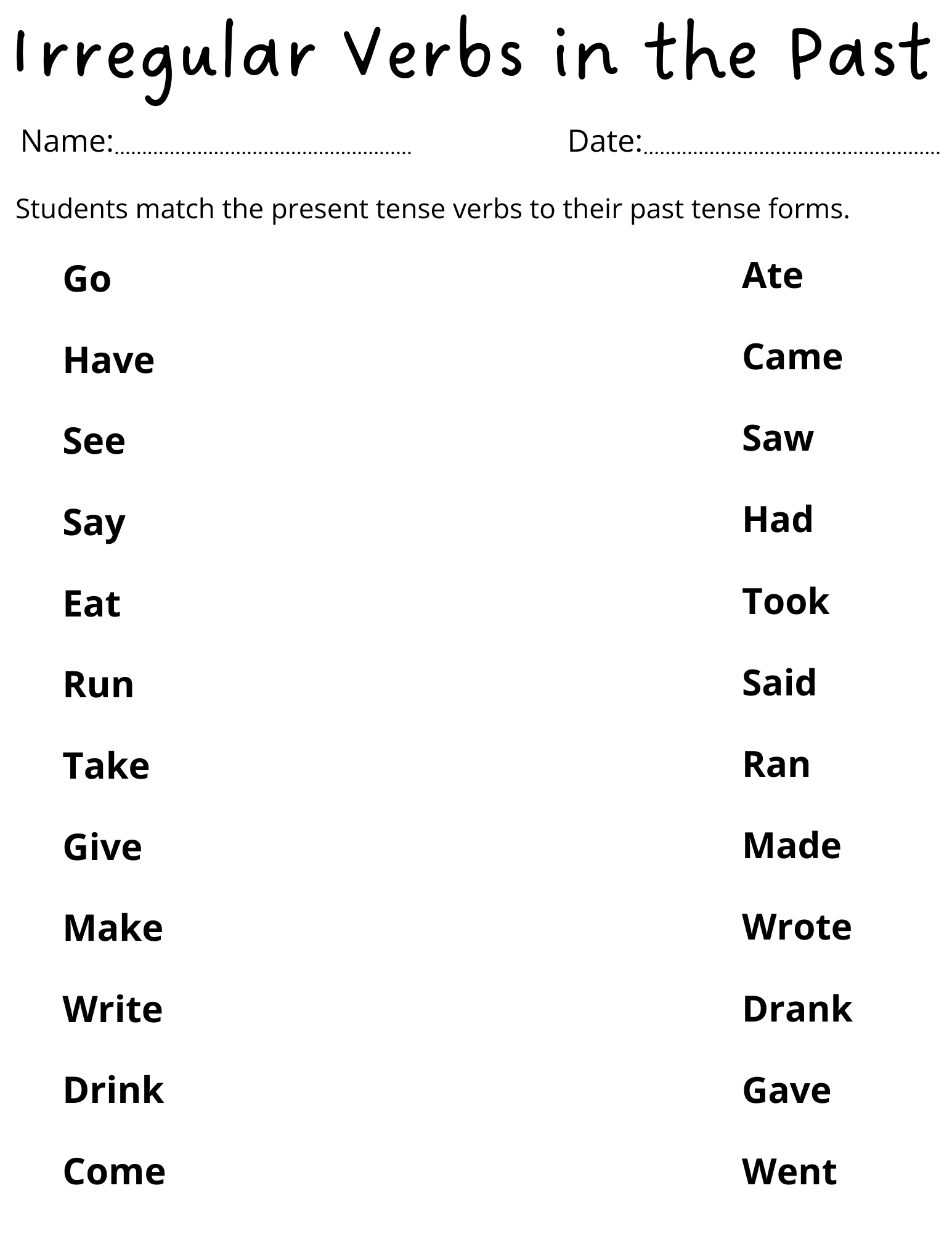 Irregular Verbs Activity Sheets