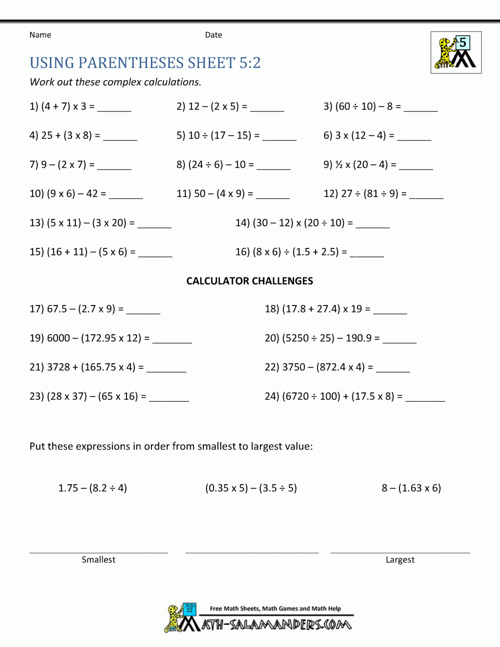 PEMDAS Problems PEMDAS Problems