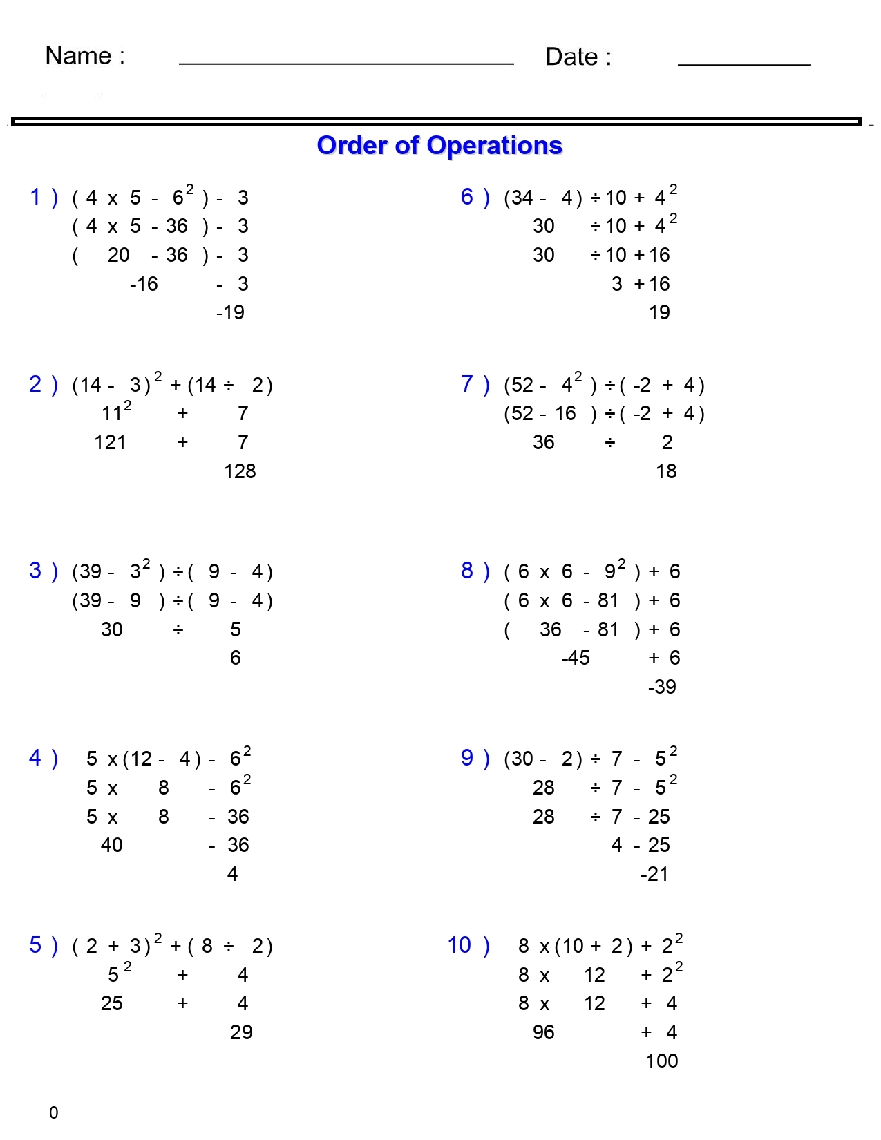 PEMDAS Problems Order Of Operations Worksheets Basic With Parentheses And Exp Worksheets Library