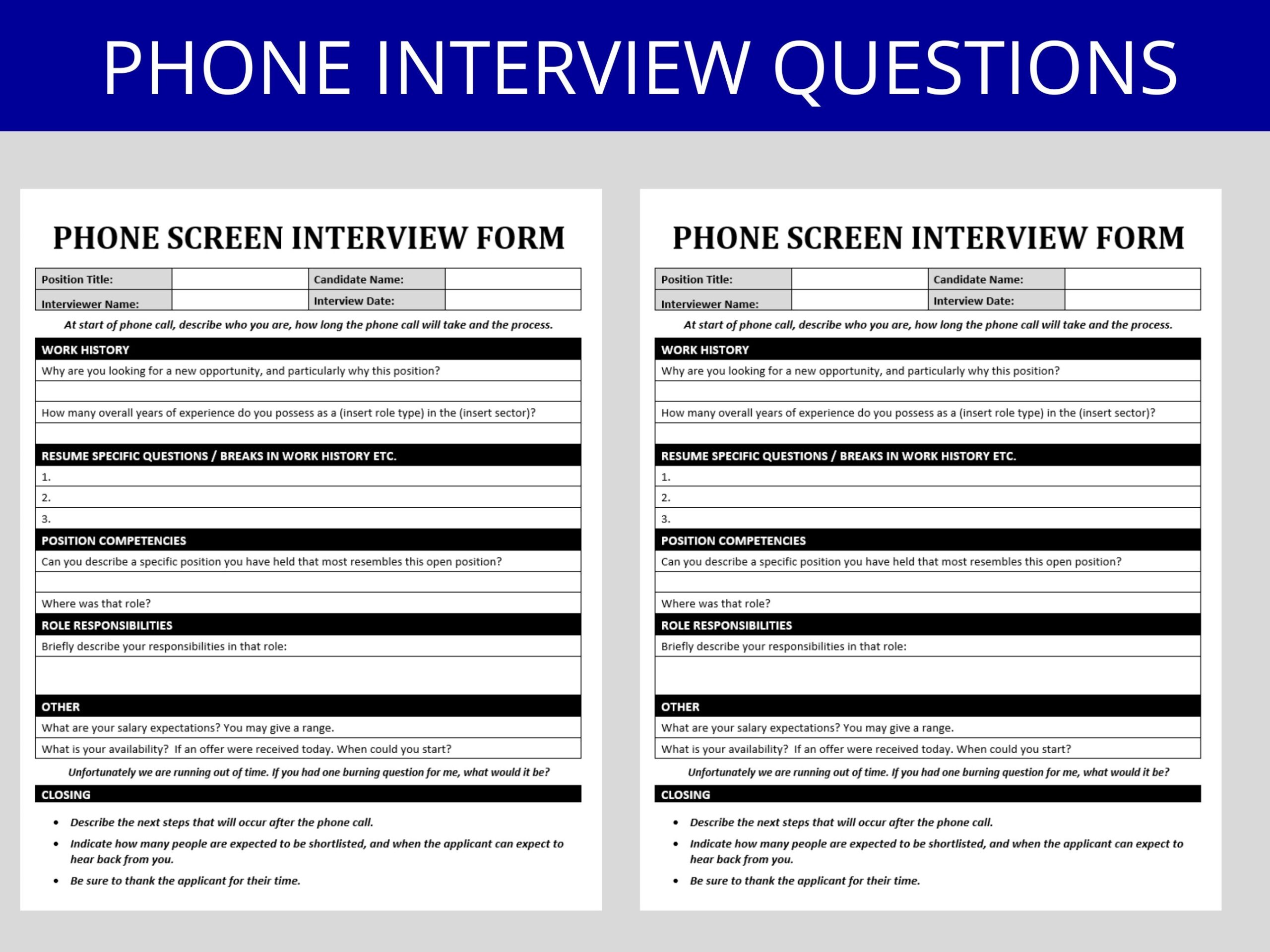 Phone Screen Questions Template