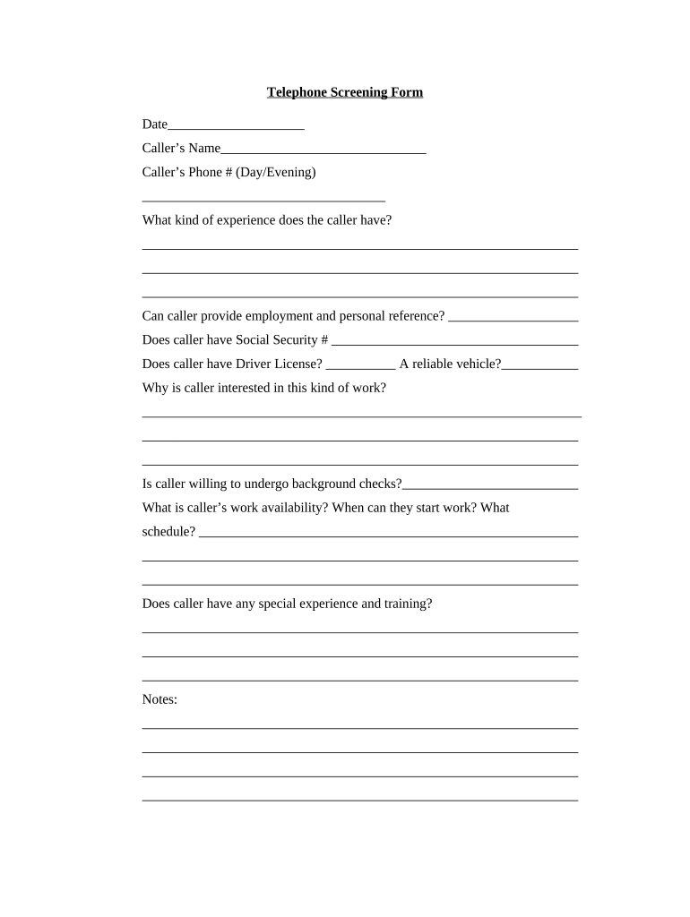 Phone Screening Template Fill Out Sign Online DocHub Phone Screening Template Fill Out Sign Online DocHub