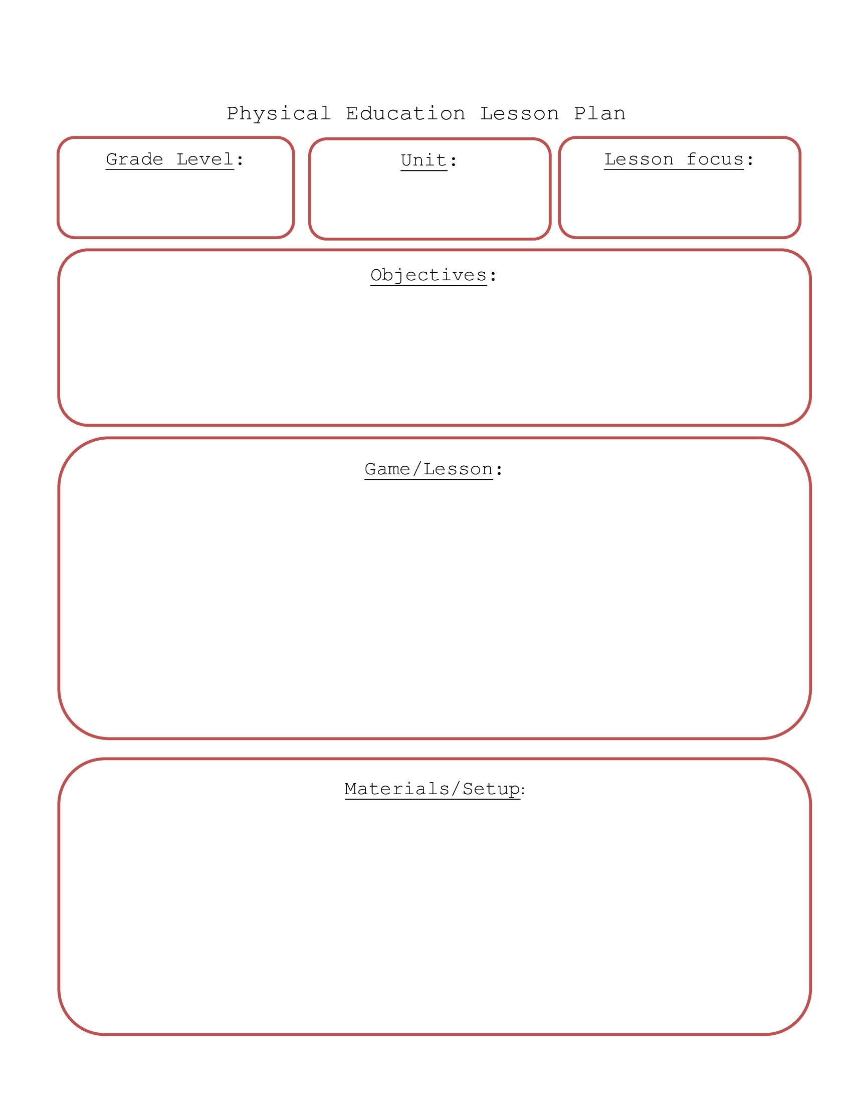 Physical Education Lesson Plan Template