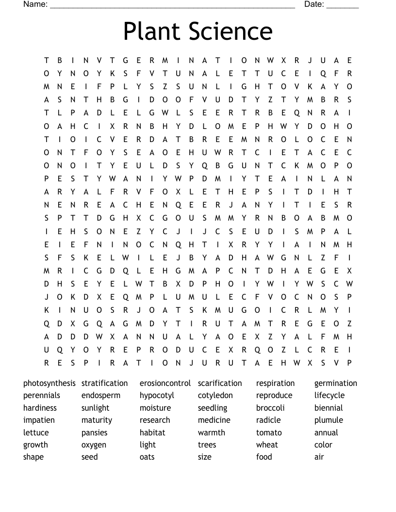 Plant Science Word Search WordMint