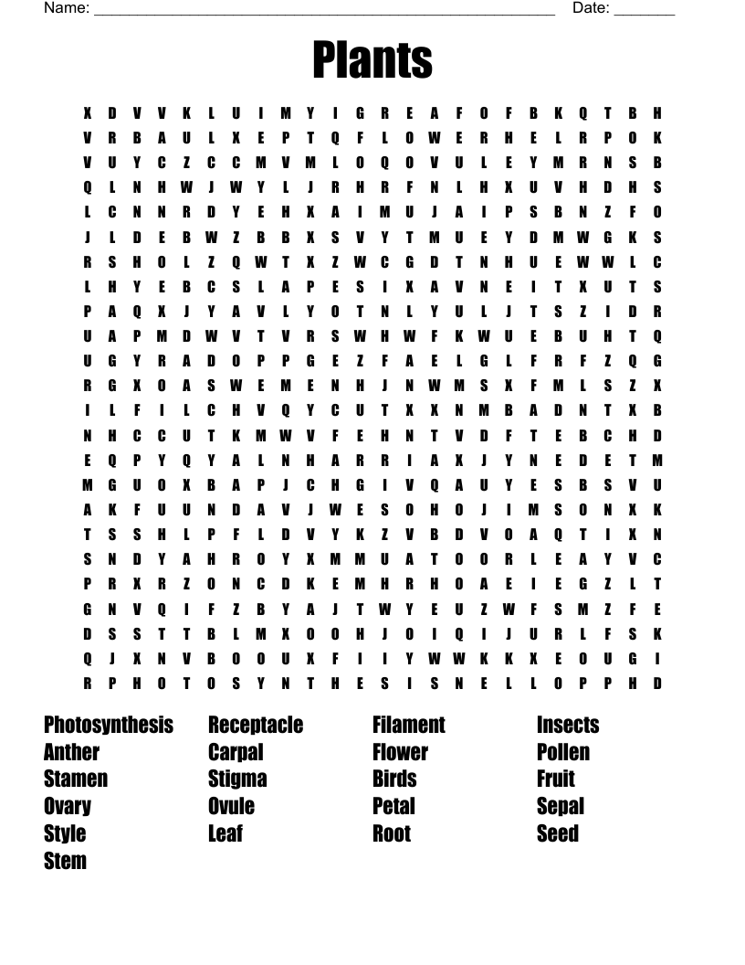 Plants Word Search WordMint