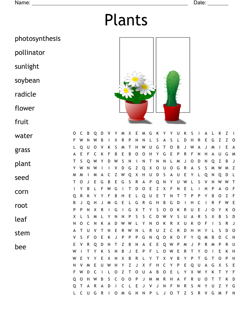 Plant Word Search Answer Key