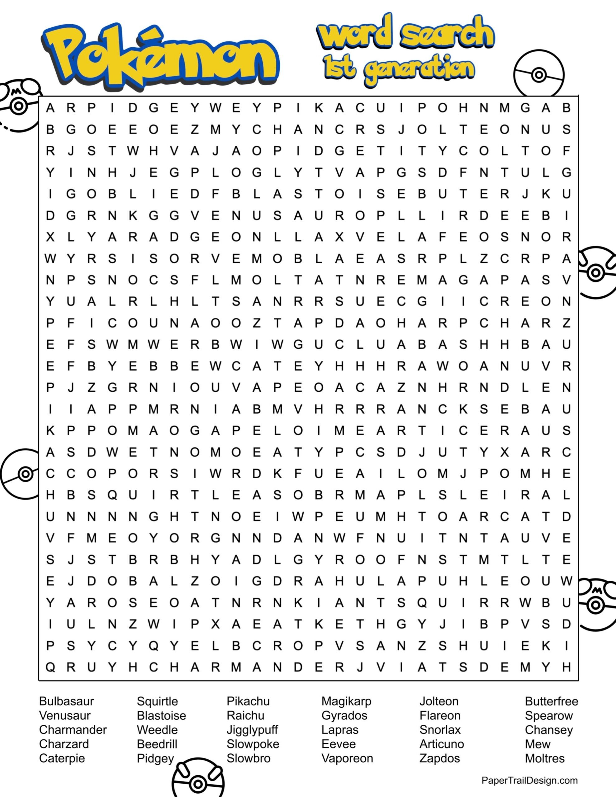 Pok mon Word Search Printable Paper Trail Design Worksheets Library Pok mon Word Search Printable Paper Trail Design Worksheets Library