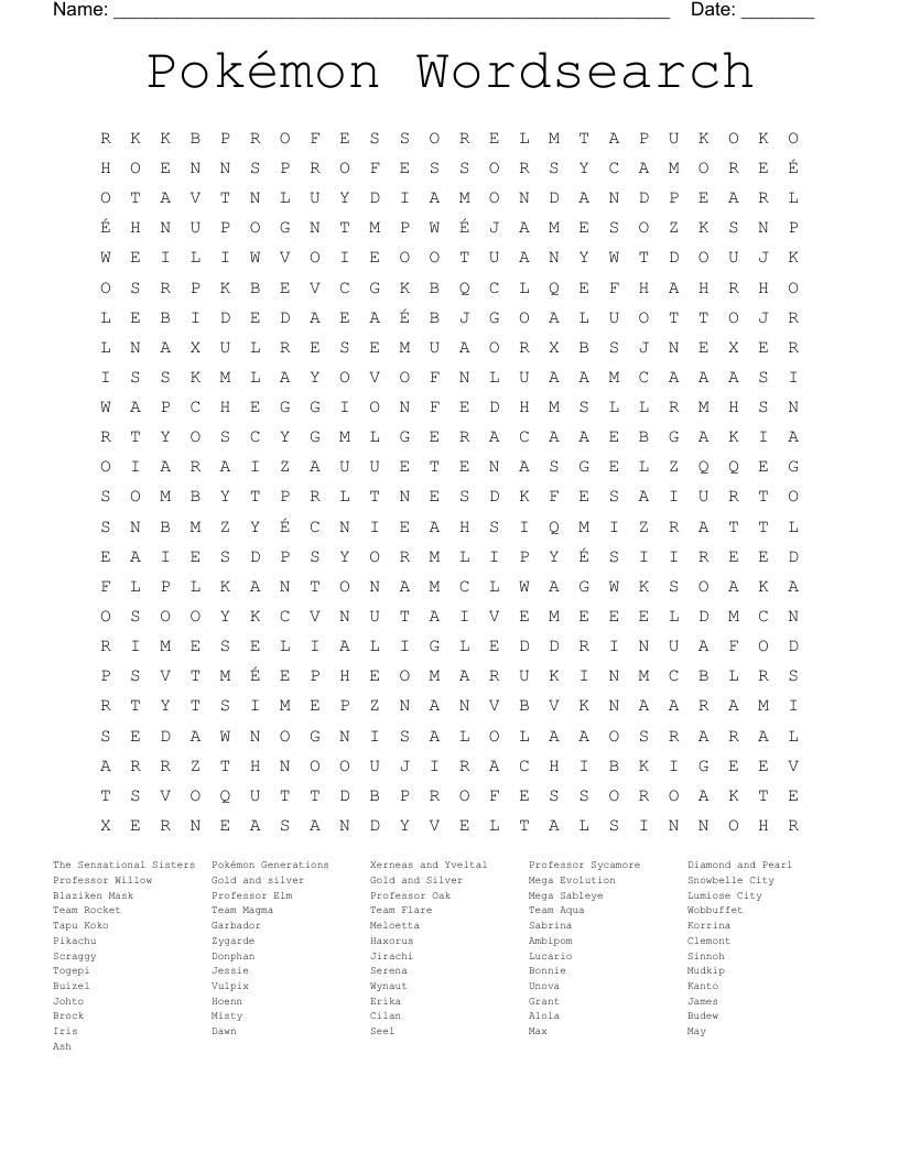 Pok mon Wordsearch WordMint Pok mon Wordsearch WordMint