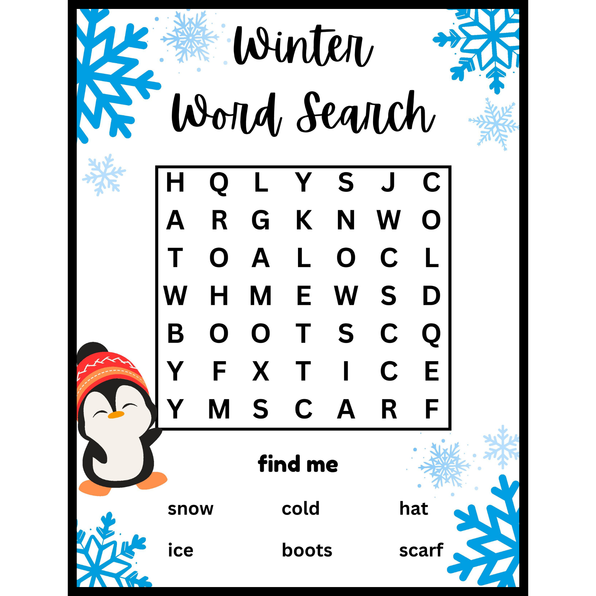 winter word search puzzle