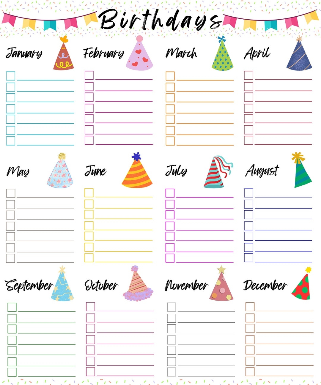 Printable Birthday Tracker Birthday List Organizer PDF Etsy Israel
