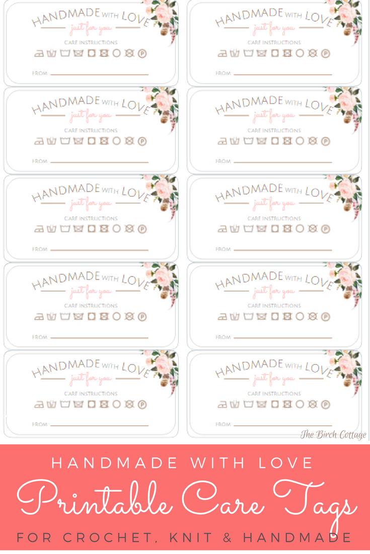 Printable Care Tags For Crochet Knit And Handmade Gifts