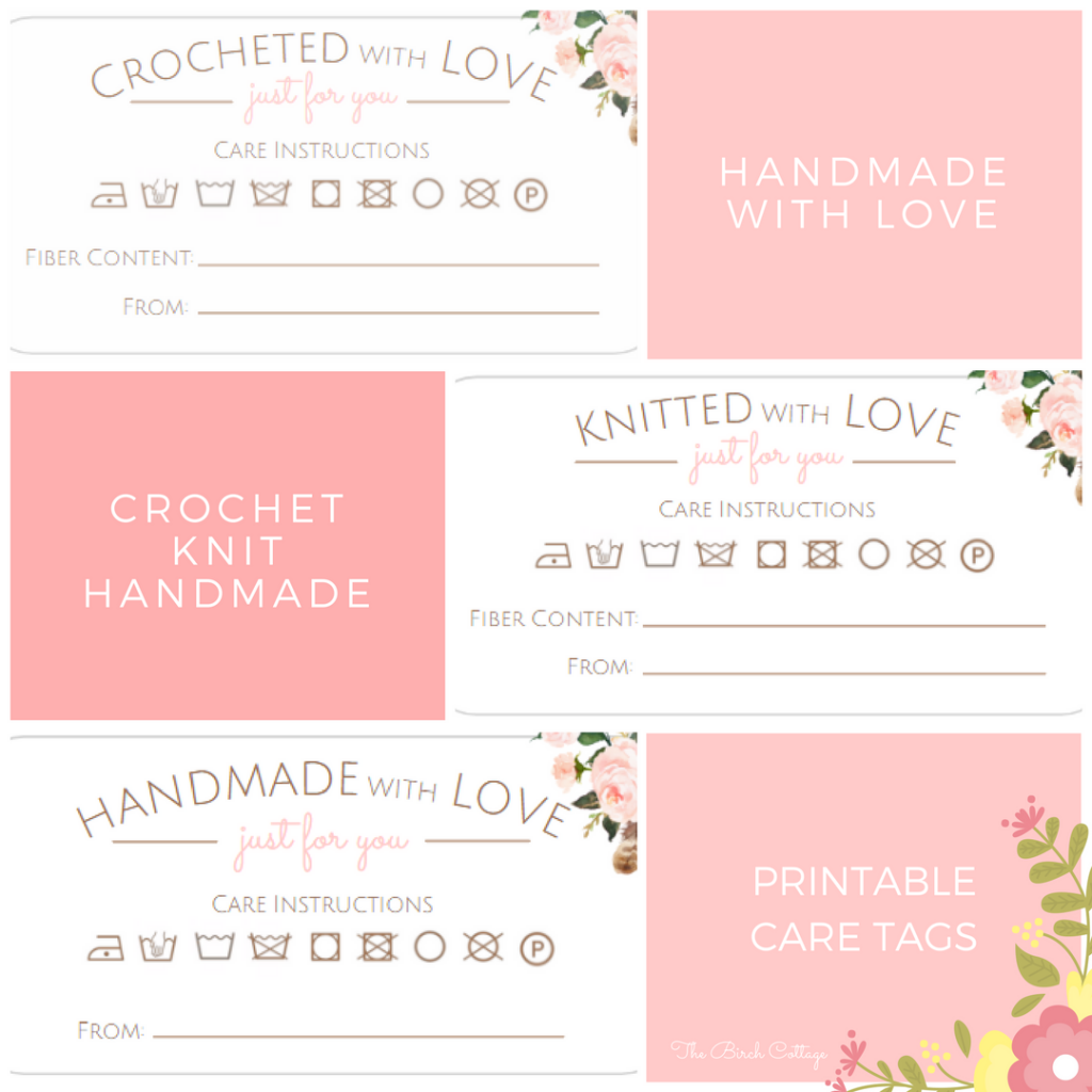 Printable Care Tags For Crochet Knit And Handmade Gifts