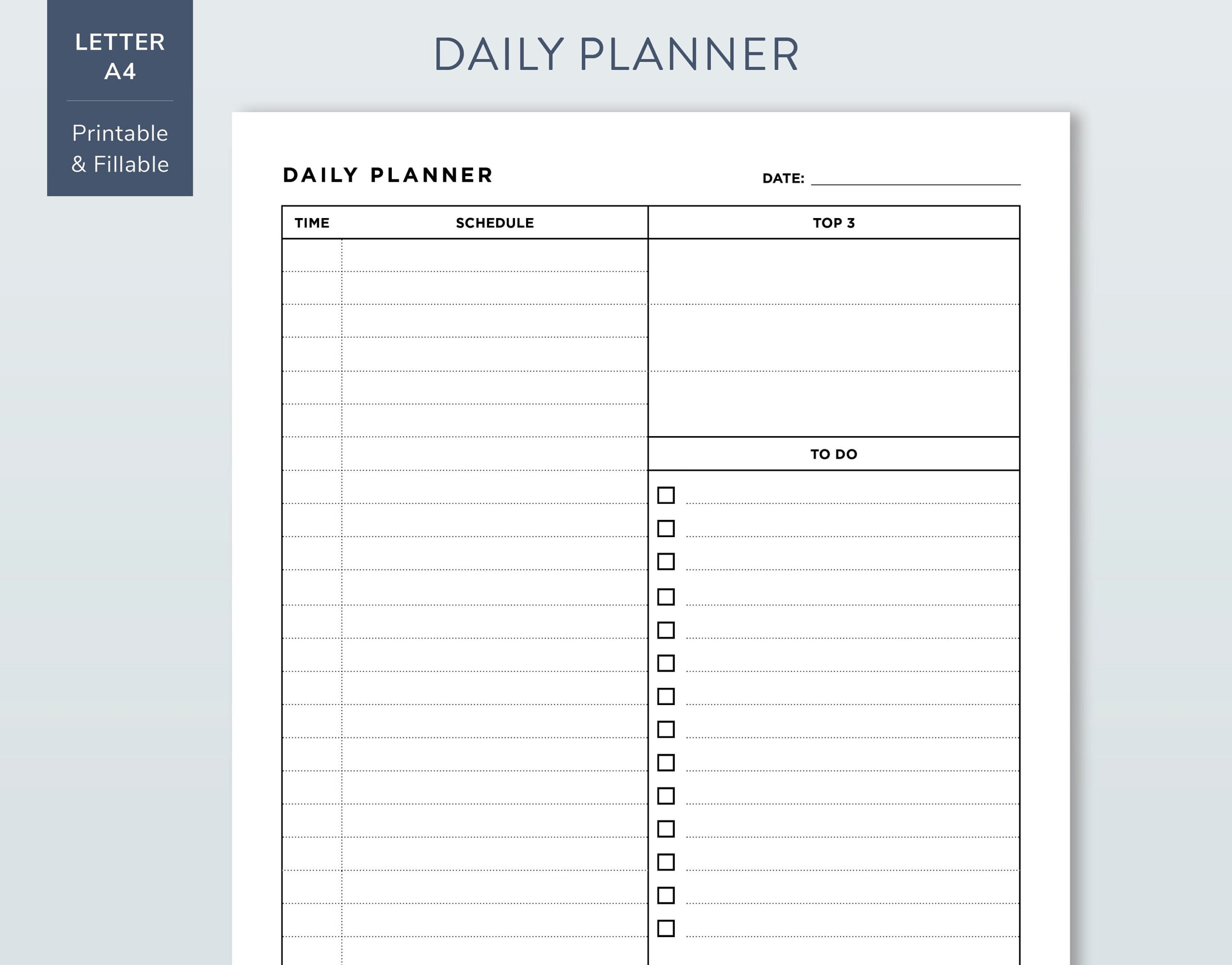 Printable Daily Planner Simple Daily Organizer Minimalist Daily Office Planner Digital Download Daily Planner Etsy