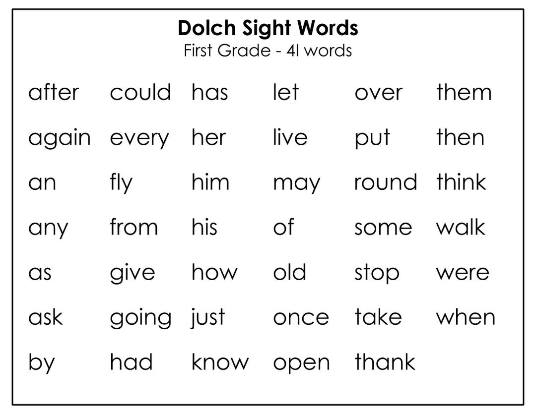 Printable Dolch First Grade Sight Words Flashcards 41 Cards Child friendly Fonts Etsy