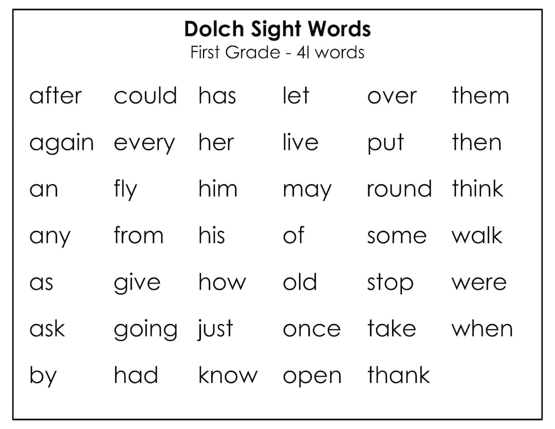 Printable Dolch First Grade Sight Words Flashcards 41 Cards Child friendly Fonts Etsy