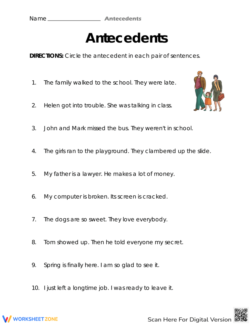 Pronoun Antecedent Agreement Worksheet