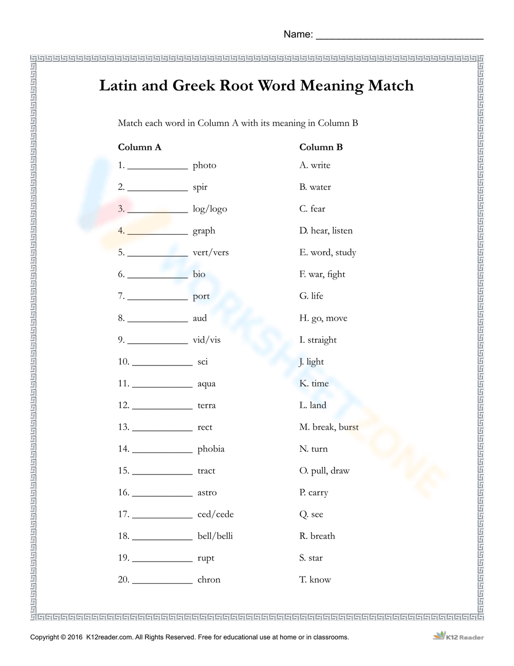 Printable Greek And Latin Roots Worksheets