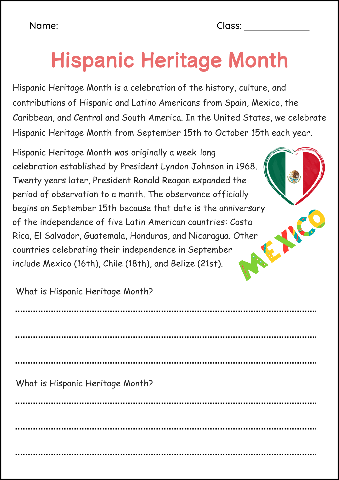 Printable Hispanic Heritage Month Activities Hispanic Heritage Month Worksheet Made By Teachers